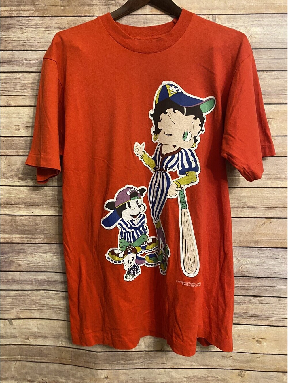 BETTY BOOP VINTAGE 1994 DOUBLE SIDED Red T SHIRT Baseball Fleischer Studios L